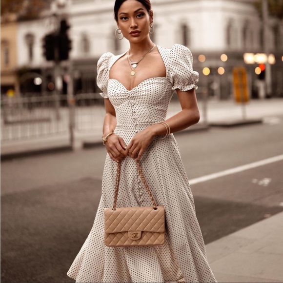 RARE HOUSE OF CB 'Ellery' Polka Dot Puff Sleeve Midi Sundress NWOT - Picture 5 of 11